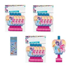 the little pony hairbrushes are pink and have different designs on them, including one with