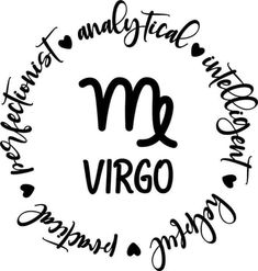 the zodiac sign for virgo is surrounded by handwritten words in black on a white background