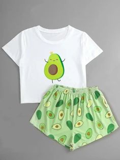 Cartoon Avocado Print Pajama Set White Sleepwear Cute, Blue Bandage Dress, Avocado Print, Sundress Outfit, Red Bandage Dress, Pajamas For Women, Cute Pajama Sets, Oversized Turtleneck Sweater, Slim Sweater