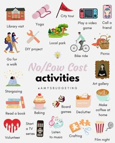 Low Spend Activities, Improve Mindset, Freetime Activities, No Spend, Hobbies To Try, What To Do When Bored, Vie Motivation, Things To Do When Bored, Self Care Activities