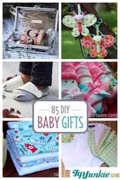 baby gifts that are on display with the words, diy baby gifts