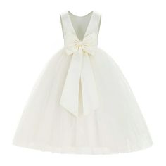 This gorgeous flower girl dress features a open back satin bodice with elegant tulle skirt. The waistline is delicately decorated with a removable satin tiebow. The elegant tulle skirt has 6 layers, top 3 layers are made of tulle. 4th is layer of soft satin, 5th layer is a netting attached to the 6th layer for additional fullness, the 6th layer is a satin lining to bring comfort to your little girl while wearing the dress. Size: size 4.  Color: Beige.  Gender: female.  Age Group: kids. Satin Flower Girl Dresses, Dress For Wedding Guest, Long Flower Girl Dresses, Satin Flower Girl Dress, Tulle Flower Girl, Birthday Girl Dress, Tulle Flowers, Satin Tulle, Pretty Princess