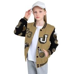 Brand Dunkare High OG Black Metallic Gold 1s Varsity Jacket Hustles Money Number 23 All Over Print Letterman Jackets Long Sleeve Track Jacket With Letter Print For Fall, Fall Long Sleeve Track Jacket With Letter Print, Fall College Long Sleeve Sport Coat, Fall Long Sleeve Sport Coat For College, Khaki Winter Outerwear For College, Winter Khaki Outerwear For College, Fall Sports Outerwear With Letter Print, School Outerwear With Letter Print For Fall, Fall School Outerwear With Letter Print