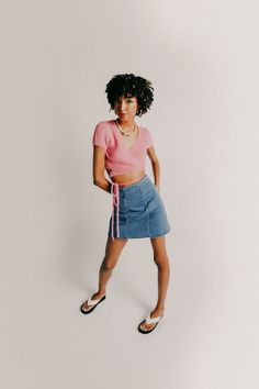 "Get A Chic '90s Inspired Look With The Tell You What Denim Bodycon Mini Skirt In Medium Wash. This Denim Mini Skirt Features A Back Zipper Closure. Complete The Look With A Halter Top And Flatform Sandals For A Chic Summer Outfit To Wear At Brunch, On The Boardwalk, Or At The Beach." Chic Summer Outfits, Flatform Sandals, 90s Inspired, Blue Skirt, Denim Mini Skirt, Halter Top, Mini Skirts, Summer Outfits, How To Wear