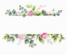 a watercolor painting of flowers and leaves on a white background with space for text