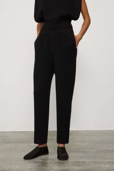 Lisa Yang Sonya Trouser - Black/Graphite Elegant Black Straight Bottoms, Elegant Straight Black Pants, Elegant Black Straight Pants, Straight Black Pants For Business Casual, Sleek Fall Pants With Straight Hem, Casual Wool Pants With Straight Hem, Sleek Black Pants With Straight Hem, Casual Black Straight Silhouette Bottoms, Casual Black Bottoms With Straight Silhouette