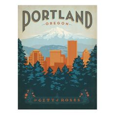 the city of portland is depicted in this retro style poster