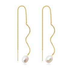 PRICES MAY VARY. SIZE&PACKAGE:Threader earrings length:130mm/5.1inch,0.39inch baroque pearl,baroque pearls feature natura irregular silhouettes with varying sizes，you will get 1 pair lightweight pearl earrings in a gift box. HIGH QUALITY MATERIAL:Pearl drop earrings come in 14k gold plated brass and baroque pearl,lead free & nickel free & hypoallergenic,safe and lightweight to wear. UNIQUE DESIGN:Not like all the rest, these elegant earrings are all about making a subtle statement, dainty long g Pearl Baroque, Gold Earrings For Women, Threader Earrings, Geometric Earrings, Earrings Collection, Circle Earrings, Gold Hoops, Pearl Drop Earrings, Elegant Earrings