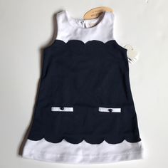 Brand New With Tags! Retail $52 Boutique Collection Toddler Dress Size 12 Months Navy & White Scalloped Design Baby Infant Toddler Little Girls Dress Navy Blue And White Preppy Nautical Boat Whale Ocean Sea Coastal Country Club Chic Classic Traditional Vineyard Vines Lilly Pulitzer Style Spring Summer Party Special Occasion 1 1st Birthday Cute Navy Sleeveless Dress, Cute Sleeveless Navy Dress, Navy Cotton Playtime Dress, Navy Cotton Dress For Playtime, Coastal Country, Scalloped Design, Boutique Collection, Boutique Dress