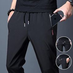 Season:Spring  Summer; Gender:Men's; Style:Casual / Sporty,Classic; Occasion:Streetwear,Daily; Fit Type:Regular Fit; Function:Quick Dry; Waistline:Mid Waist; Pattern:Solid Color; Design:Elastic Waist,Zipper Pocket,Drawstring; Pants Type:Stretch Pants,Casual Pants,Trousers; Front page:FF; Hips:null; Length:null; Waist:null; Fit US Size:null; Fit UK Size:null; Fit EU Size:null Mens Trousers Casual, Trousers Casual, Classic Casual, Casual Sporty, Pants Casual, Photo To Video, Type Of Pants, Mens Pants Casual, Stretch Pants