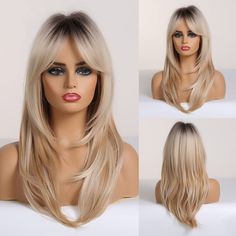 PRICES MAY VARY. 1.Color:Blonde Dark Roots.There Will Be Small Difference Between The Images and Product Due to The Light & Monitor Setting. 2.Material: Heat Resistant Synthetic Fiber,Can Be Straight & Curled. Please Keep The Temperature Below 150. 3.Length:23 Inches/58cm(±2Inches/5cm). Measured From "Crown to End". 4.Silky & Soft, Just Like Your Own Hair, Exquisite Comfortable and Natural. 5.Easy to ‌Instal, Easy to Take Off. Saving You More Time. You Can Wear It In Seconds. 6.Wig Cap Size:Aver Long Straight Layered Hair, Long Straight Layers, Straight Layered Hair, Blond Ombre, Hair Blond, Hair With Bangs, Short Straight Hair, Black And Blonde, Brown Wig