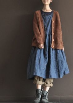 Blue Long Dress, Tokyo Street Fashion, Mori Fashion, Earthy Colours, Mori Kei, Mori Girl Fashion, Long Blue Dress, Mori Girl, Grunge Style