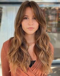 Long Curtain Bangs on Wavy Hair Layered Cuts For Long Hair, Side Part Face Framing Layers, Bangs And Balayage, Updo Tutorials, 2024 Haircuts, Bangs Wavy Hair, Haircut 2024, Face Framing Bangs