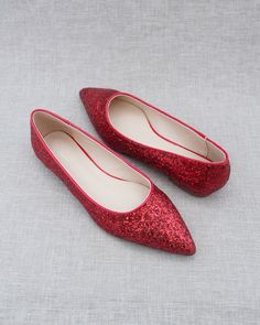 Red Rock Glitter Pointy Toe Flats With Oversized SATIN BOW - Etsy