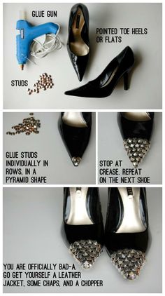 Studded Cap-Toe Heels! from alongabbeyroad Sandal Diy, Shoes Makeover, Diy Footwear, Hollywood Heels, Trash To Couture, Shoe Makeover, Studs And Spikes, Clothing Crafts, Diva Design