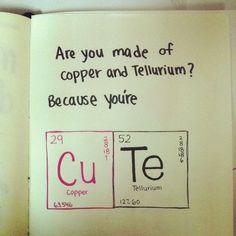 an open book with writing on it that says are you made of copper and tellum? because you're cute