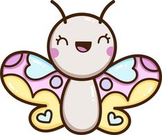 a cartoon butterfly with pink and yellow wings