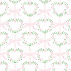 pink and green wreaths with bows on white background wallpaper mural decal sticker