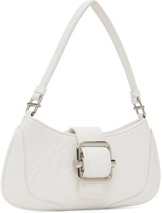 OSOI: White Brocle Small Bag | SSENSE White Bags With Buckle Closure For Everyday Use, White Shoulder Bag With Buckle Closure, Trendy White Shoulder Bag With Silver-tone Hardware, White Shoulder Bag, White Purse, White Purses, Silver Engraving, White Brand, Press Studs