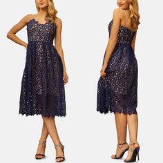 Size: 8 (Runs Large) Bust: 36-38 In. Waist: 31 In. ***Please Note Dress Runs Large. See Measurements Above.*** Cami Premium Lace Midi Dress Lace Overlay Cami Straps V Neckline Fitted Waist Midi Length Material: 100% Polyester Get Your Occasion Ready With Our New Premium Lace Dress. This Super Sophisticated Midi-Length Dress Is The Perfect Choice For Wedding Guests, Date Nights, Drinks With Friends, And Semi-Formal Occasions. Pair With Heels And Statement Jewellery For The Full Look. Perfect For: Knee-length Lace Crochet Dress For Party, Elegant Blue Crochet Dress For Spring, Lace Crochet Midi Dress For Party, Party Crochet Dress With Lace Trim, Midi Length, Sleeveless Crochet Dress With Scalloped Lace For Party, Party Crochet Dress With Lace Trim And Midi Length, Party Crochet Midi Dress With Lace Trim, Elegant Blue Crochet Dress For Summer, Elegant Blue Lace Crochet Dress