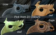 Leather Steampunk Bird Face Mask< You can pick either Owl, Eagle Or Crow These masks are made to order using country cow leather. These hides are perfect, with a marked effect that really makes them stand out, beautiful! Choose from the drop down menu the leather colour and hardware colour. Materials Used: 1.8-2mm Leather Wax Thread Rivets Buckle Eyelets Size - adjustable All Hand stitched. Please message us with any questions! Happy Shopping! Eye Mask Costume, Steampunk Hand, Steampunk Bird, Owl Mask, Country Cow, Bird Masks, Mask Costume, Owl Bird, Leather Items