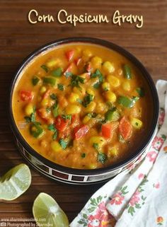 corn capsicum array in a bowl with limes on the side