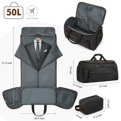 FEATURES 2 in 1 GARMENT BAG: This garment duffel combines the functionality of a garment bag and a suit bag. It can be used as a duffel bag when on business travel, store suits and dresses, or it can be disassembled separately, becoming a garment duffel bag and used as a home hanging suit organizer SEPARATE SHOE COMPARTMENT & FREE TOILETRY BAG: We have added a separate shoe compartment(Size:17x12 inches). Suit bag for men travel has a shoe compartment to hold your shoes or dirty clothes, making Mens Duffel Bag, Business Bags Men, Sewing Men, Outdoor Adventure Gear, Hazel Green, Travel Store, Knife Bag, Mens Bags Fashion, Suit Bag