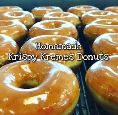 glazed krispy kreme's donuts are cooling on a rack with the words homemade krispy kremes donuts