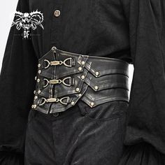 Metallic Bronze Steampunk Rock Men Leather Belts Aesthetic Belts, Mens Corset, Steampunk Mens Fashion, Pirate Belt, Unique Belts, Gothic Belt, Rock Style Outfits, Rock Style Clothing, Black Pants Men