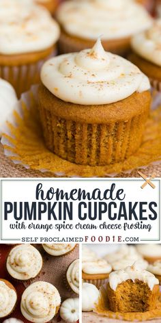 Pumpkin Cupcakes with a Citrus Cream Cheese Frosting are the best fall inspired homemade dessert you can make! They are super soft and full of flavor.  Everyone loves sweet pumpkin baked goods this time of year. Homemade Dessert, Cheese Pumpkin, Pumpkin Recipes Dessert, Fall And Halloween, Sweet Pumpkin, Pumpkin Cupcakes, Homemade Pumpkin, Köstliche Desserts