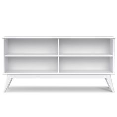 a white bookcase with four shelves on each side