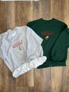 Made to order Christmas Sweatshirt Christmas Whoville Grinch Embroidered Sweatshirt Christmas Embroidery Hoodie Christmas Crewneck Xmas Gift T-shirt ✨Product Details: ✨ *8 oz 50% cotton // 50% polyester * -- Preshrunk --  Double needle stitching at shoulder, armhole, neck, waistband and cuffs Processing & Shipping: Your order should arrive in 6-10 business days Please note that the mockups show a size small shirt and the design may appear smaller on larger-sized shirts. Embroidery files are the same size across all shirt sizes. If you would like to adjust the size of the design at all, just send me a message. :) Nike Embroidery Christmas Sweatshirt, Whoville Sweatshirt, Nike Iron On Grinch Sweatshirts, Grinch Embroidery Design, Grinch Nike Embroidery, Embroidered Christmas Holiday Sweatshirt, Grinch Embroidered Sweatshirt, Christmas Whoville, Shirts Embroidery