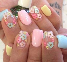 49 Beautiful Spring Nail Art Designs #nailart #nails Easy Diy Flower Nail Art, Floral Spring Nails Short, Preppy Summer Nails Almond, The Summer I Turned Pretty Nails, Cowboy Nails, Florida Nails, Easter Nail Designs, Valentine Nails, Aesthetic Nails