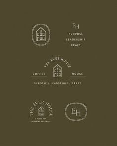 logos designed to look like houses and the letters f are in white on dark green