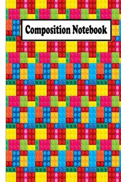 the composition notebook is made out of legos and has a colorful pattern on it