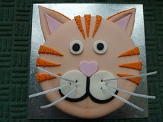 a close up of a cake decorated to look like a cat