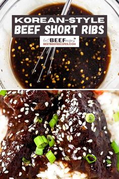 korean style beef short ribs with rice and green onions