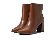 Nine West Cacey9X9 - Women's Boots : Brown : The Nine West Cacey9X9 bootie offers endless versatility with an ankle height, pointed toe, and wrapped block heel. Man-made upper material. Zipper closure along the side panel. Breathable man-made lining. Lightly padded footbed for added comfort. Man-made outsole. Imported. Measurements: Heel Height: 3 1 2 in Weight: 12 oz Shaft: 8 1 2 in Product measurements were taken using size 8.5, width M. Please note that measurements may vary by size. Brown Ankle Boots Outfit Fall, Chocolate Brown Ankle Boots, Light Brown Ankle Boots, Brown High Heel Boots, Work Closet, Light Brown Boots, Short Brown Boots, Pointy Boots, Fall Heels