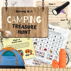 there is a sign that says camping treasure hunt