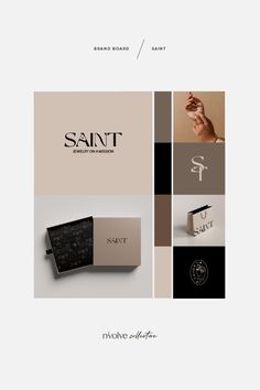 the brand board for saint is shown in black and white