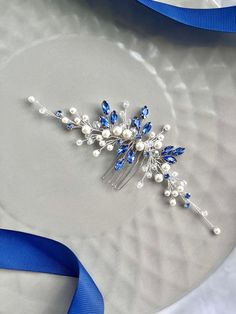 Blue Bridal Hair Piece-Blue Hair Comb-Blue Hair Accessory-Royal Blue Hair Piece-Wedding Hair Accessories Length of hair comb in the picture - 15 cm. (5.90 in.) Сrystal white color and white pearls  Blue Rhinestone Made of high quality jewelry wire silver plated!  Made of jewelry wire silver color The headpiece is flexible and can shape easily to suit different hairstyles. A hair comb is attached enabling you to easily comb it to different hair styles. This elegant hairbrush is perfect for someth White And Blue Hair, Royal Blue Hair, Blue Hair Accessories, Different Hair Styles, Bridal Comb, Different Hair, Blue Bridal, Wedding Hair Pieces, Different Hairstyles