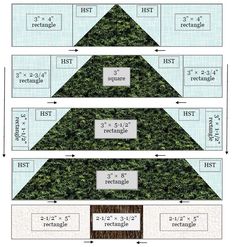 three different types of trees with measurements for each tree and how to cut them out