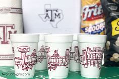 Tailgate and Celebrate: Aggie Style – Two Funny Girls Aggie Graduation Party, Fall Tailgating, Aggie Ring, Ring Day, Foam Party, Texas Aggies, Styrofoam Cups