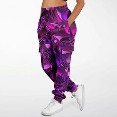 Pink and Purple Chromatic Melt Unisex Cargo Joggers (Fleece Lined) – BigTexFunkadelic Purple Bottoms With Elastic Waistband For Streetwear, Pink Cargo Pants With Elastic Waistband For Streetwear, Purple Streetwear Cargo Pants With Side Pockets, Streetwear Purple Bottoms With Side Pockets, Purple Sweatpants With Relaxed Fit And Elastic Waistband, Purple Streetwear Cargo Pants, Purple Cargo Pants For Streetwear, Purple Relaxed Fit Sweatpants With Elastic Waistband, Purple Relaxed Fit Sweatpants With Pockets