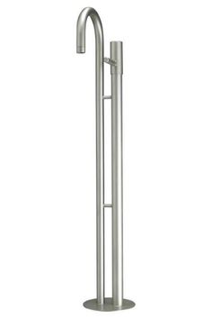 an image of a stainless steel shower pole with hand rail and toilet roll holder in the middle