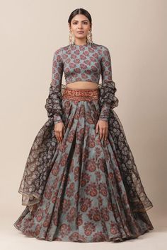 Grey satin organza lehenga with floral printed motifs and embroidered waist detail. Comes with jersey blouse and sheer silk dupatta.
Component: 3
Embroidered, Printed
Neckline: Round
Sleeve Length: Full
Fabric: Satin Organza, Jersey, Silk
Color: Grey
Closure: Blouse: Back zip - Aza Fashions Organza Blouse Designs, Floral Print Lehenga, Full Sleeves Blouse, Post Wedding Shoot, Lengha Blouse, Lengha Blouse Designs, Grey Lehenga, Bridesmaid Lehengas, Attitude Bio