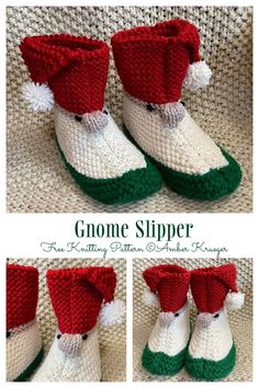 crocheted christmas slippers with pom - poms on top and bottom