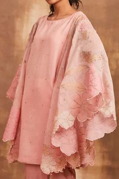 Shop for Sue Mue Pink Mul Embroidered Kurta And Pant Set for Women Online at Aza Fashions Pink Kurta, Embroidered Pants, Floral Patchwork, Kurta With Pants, Cut Work, Pant Set, Set For Women, Flared Sleeves, Aza Fashion