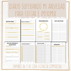 the printable planner is shown in gold and white, with text that reads diario su