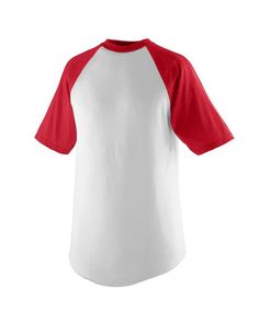 a white and red baseball shirt on a white background